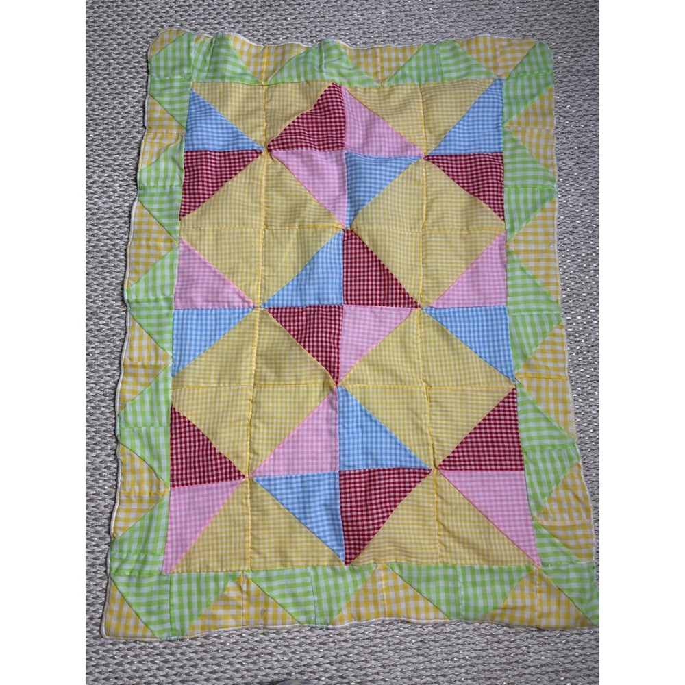 Handmade Gingham Patchwork Baby Quilt blanket rustic cabin cottagecore